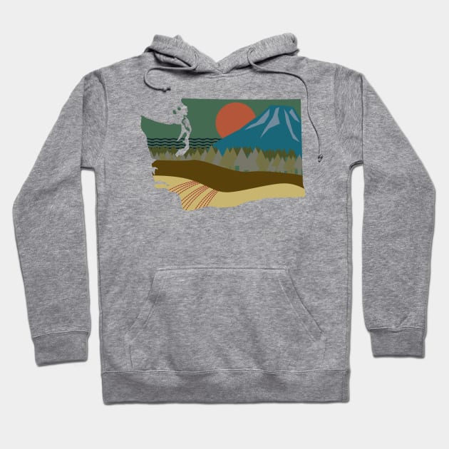 Washington State Silhouette Nature Scene with Mt. Rainier Hoodie by SeaLAD